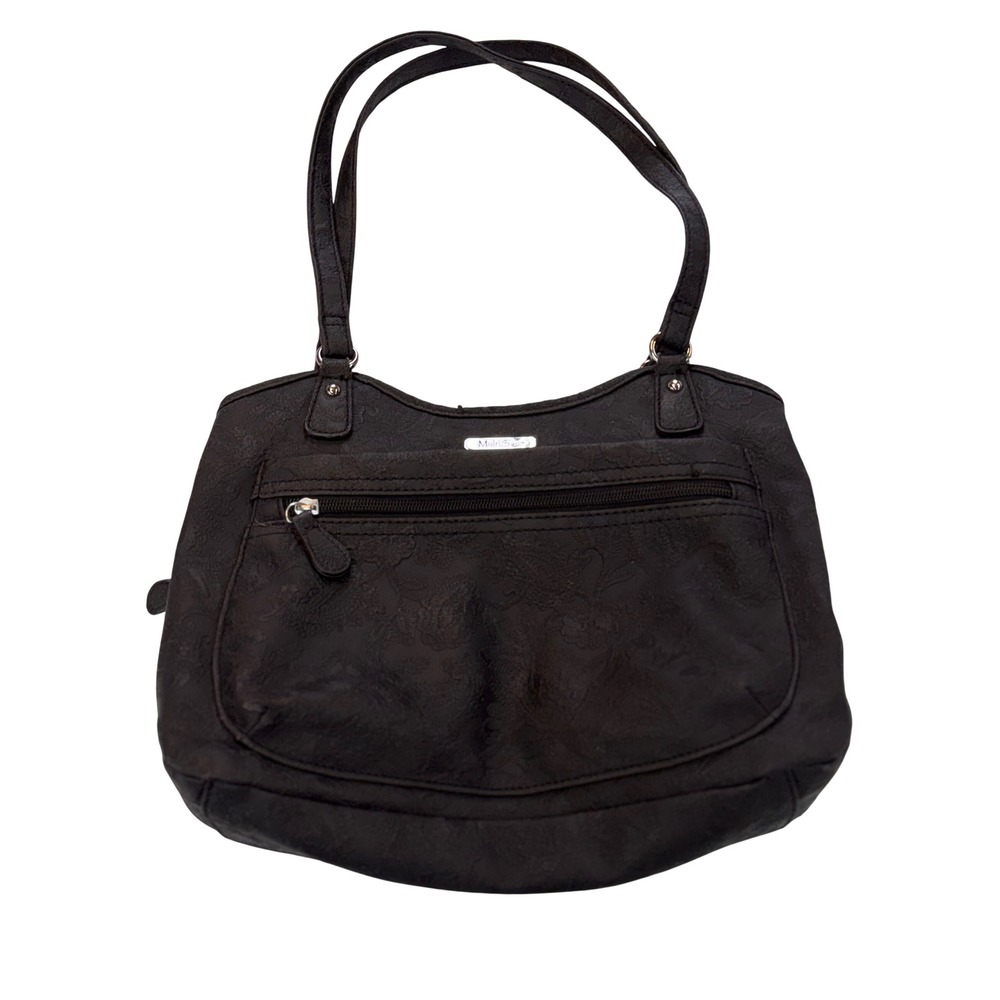 MultiSac Shoulder Bag Black Floral Embossed‎ Faux Leather Multi Pocket Handbag